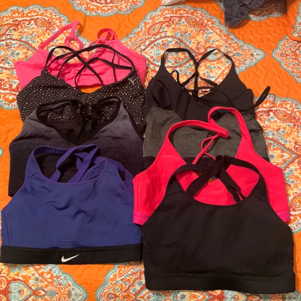 Bundle of 8 sports bras: size small (Nike, Puma, Under Armour)